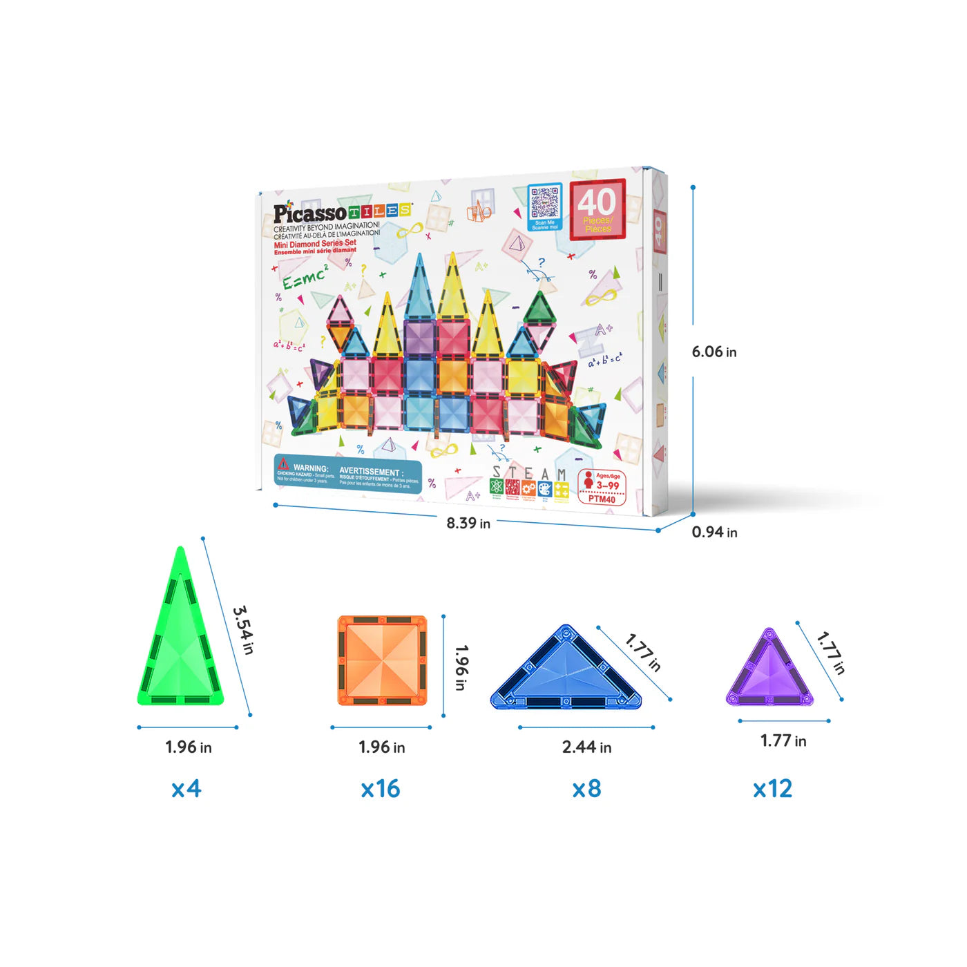 Mini Diamond Magnetic Tiles (Travel Set) 40pc