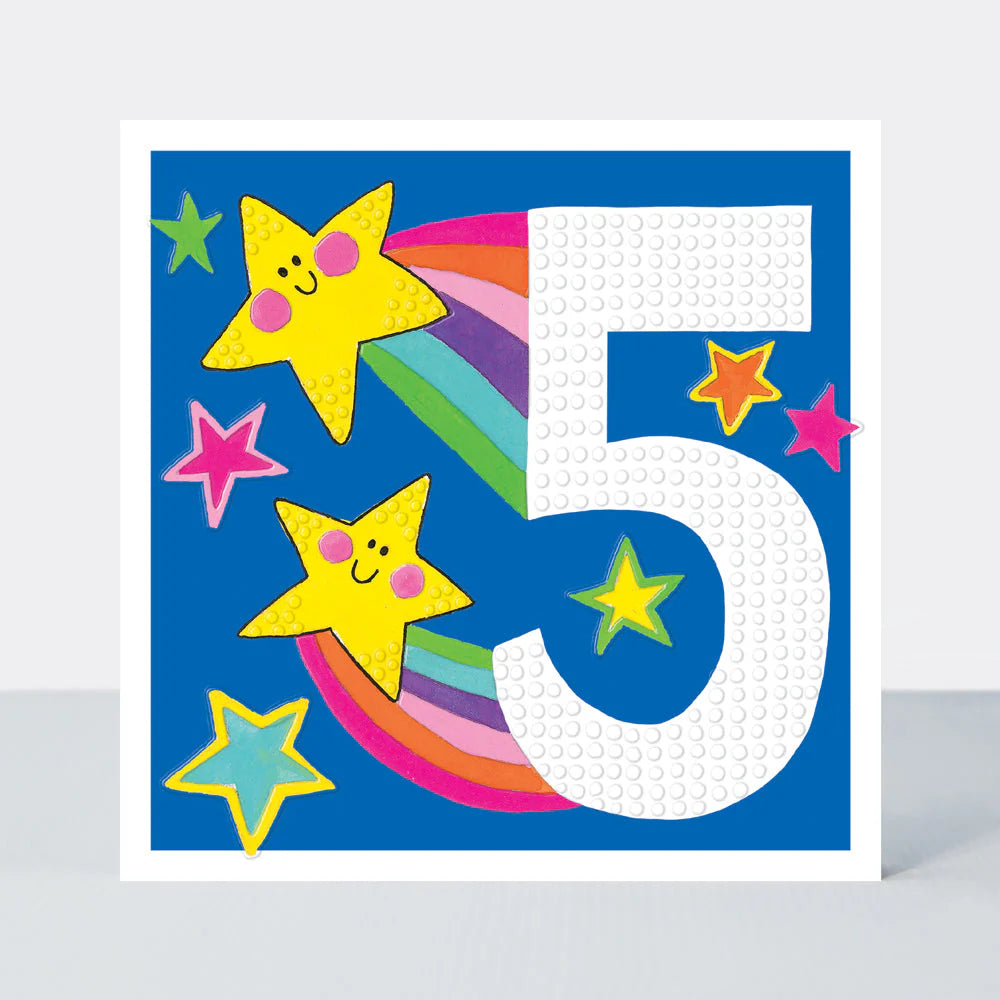 Girl Stars & Rainbows - 5th Birthday Card