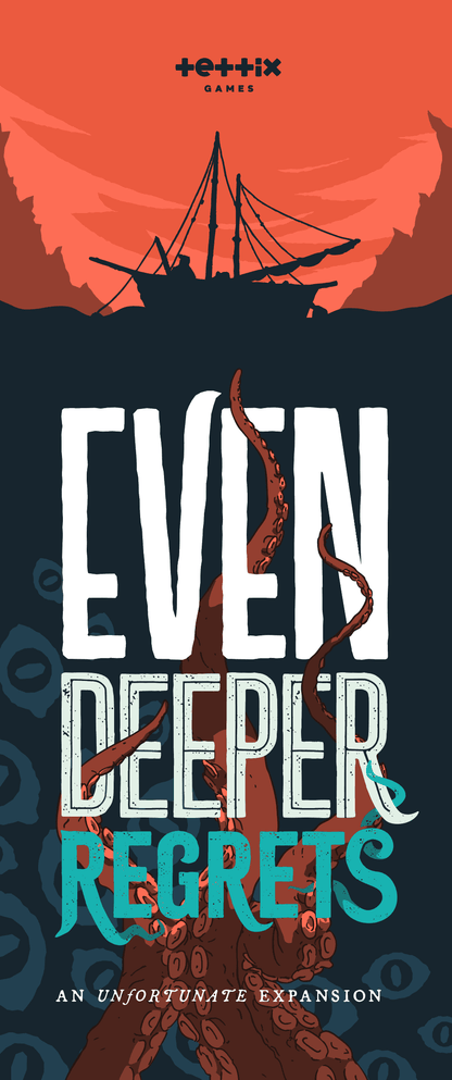 Book cover of 'Even Deeper Regrets' with a silhouette of a ship and text on an orange background