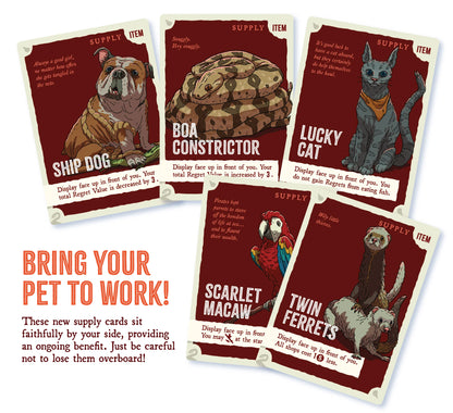 Set of game supply cards featuring animals with text on a white background