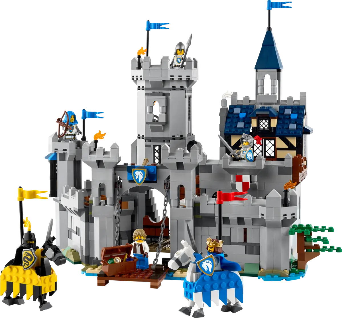 Toy castle set with knights and flags on a white background (8432448962759)