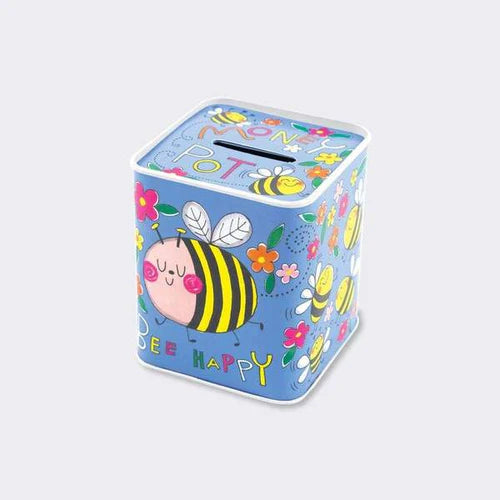 Money Box Tin Bee Happy