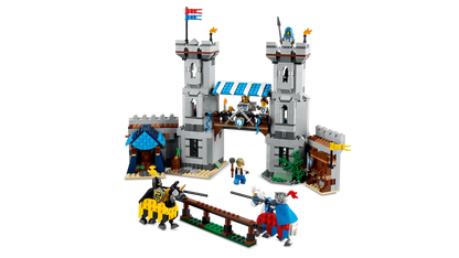 LEGO castle set with knights and towers on a white background (8432448962759)