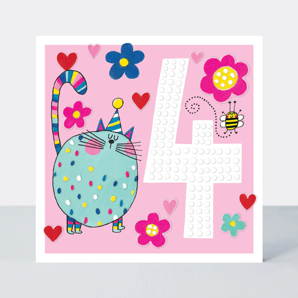 Girl Cat - 4th Birthday Card