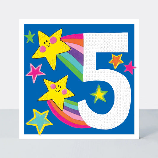 Girl Stars & Rainbows - 5th Birthday Card