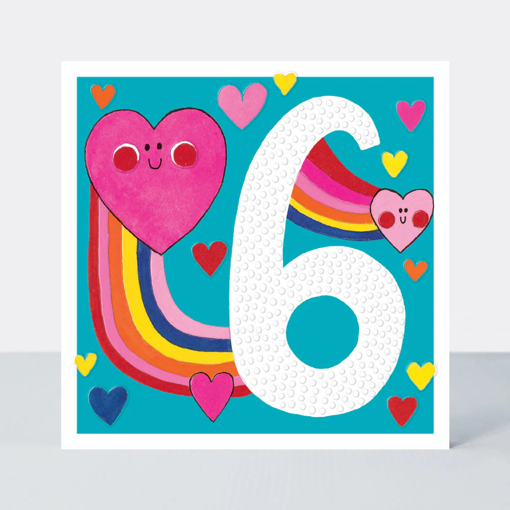 Girl Hearts & Rainbows - 6th Birthday Card