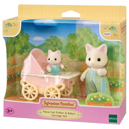 SF Floral Cat Father & Baby's Carriage Set (7811543105735)